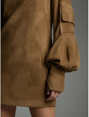  Dames Mini-jurk Schede jurk Bandagejurk Vakantie Casual Vakantie Feest Straat Normale pasvorm Effen Coltrui Zwart Bruin Militair Groen Herfst