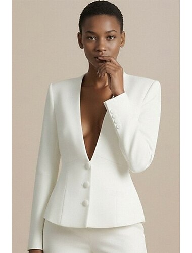  Mulheres Jaqueta Blazer Escritório Trabalho Formal Elegante Formal Manga Longa Decote V Lapela de pico Não Trespassado Botões