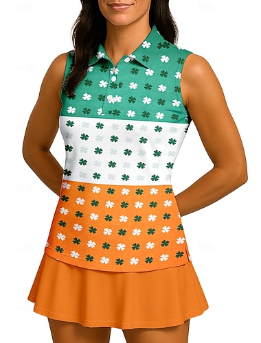  St Patrick Dam Klöver Sporttröja Vandringspolotröja Träningslinne Tennisskjorta Ärmlös Blommig Knappar UPF50+ UV-resistent Hög Elasisitet Fuktabsorberande Andningsfunktion Volleyboll Tennis Golf