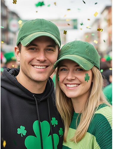  Unisex katoenen baseballpet met kleurverloop, een verweerde look, verkrijgbaar in verschillende kleuren, perfect voor St. Patrick's Day en dagelijks gebruik.