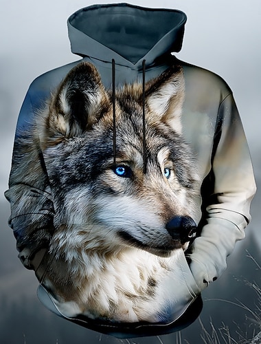  Herren Wolf Kapuzensweatshirt Pullover 3D Fantasie Langarm Rundhalsausschnitt Streetwear Club Geschenk Blau 1 Blau 3# Blau 2# Kordelzug Herbst Winter Designer S M L XL XXL XXXL