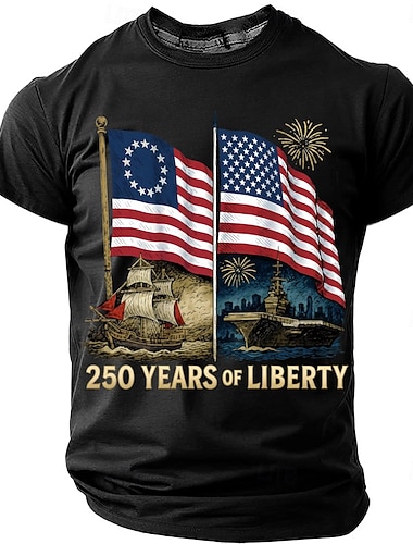  2026. július 4. 250. Emléknap Férfi 3D Nyomtatott USA Zászló Kerek Nyakú Rövid Ujjú Póló Napi Utca