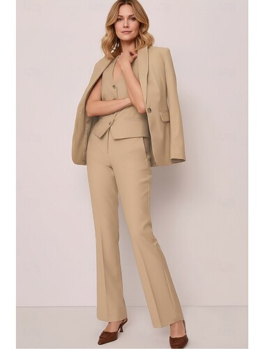  Per donna Abiti da 3 pezzi Separa Ufficio Lavoro Formale Tessuto Elasticizzato Elegante Vintage Semplice Senza Maniche Manica Lunga Dentellato All'americana Monopetto Un Bottone