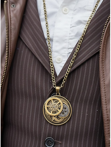  Männern Steampunk Zahnrad Anhänger Halskette - Legierungs-Metallkostümschmuck in Gold- und Silber-Tönen - perfekt für Karneval Maskerade und Halloween