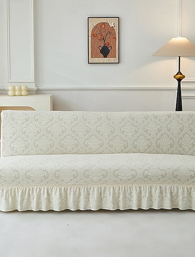  Zwei verschiedene Größen Jacquard-Stoff-Sofaüberzug ohne Armlehnen mit Volantsaum, dehnbarer Schutzbezug für Sofa, Bank und als Dekoration für das neue Jahr