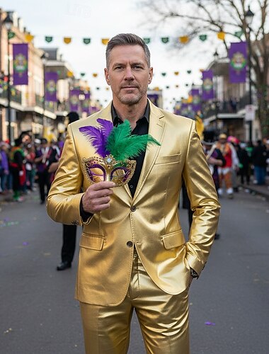  Mardi Gras 2026 Housut Puvut ja bleiserit Käänteinen kaulus bleiseri metallinen Kiiltävä metallinen Aikuisten Miesten Karnevaali Mardi Gras Lihava tiistai Klubi Juhla Pride-paraati Pukeudu