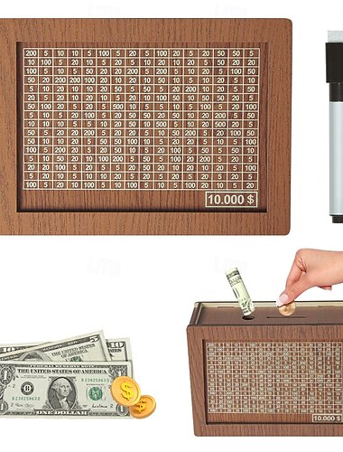  Coffre-fort en bois pour économies, tirelire en bois avec compteur de pièces, tirelire en bois avec compteur, tirelire avec compteur de pièces et chiffres