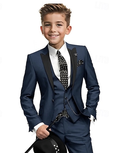  Terno de 4 peças para pajem, conjunto infantil para meninos com blazer. &colete & calça  &Terno formal infantil com gravata, estilo casual para festas ao ar livre, moderno e descolado, em cores