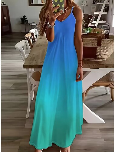  Per donna Abito maxi Vestito Estivo Abito a trapezio Abito Sottoveste Vacanza Casual Boho Spiaggia Vestibilità comoda Ombre Grafico Senza Maniche Scollo a V Blu Arancione Ametista Estate Primavera