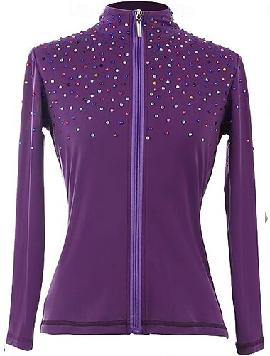 Fleecejakke for kunstløp dame jenter skøytejakke topp lilla elastisk treningskonkurranse skøyteklær varme krystaller/strass langermet skøyting kunstløp