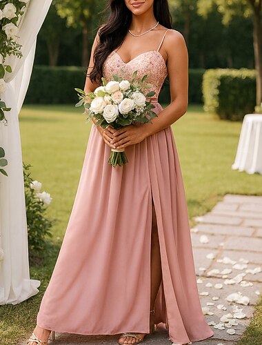  A-Lijn Vloerlange Formele Jurken Avondjurk Quinceanera Jurken Elegante Feest Mouwloos Spaghettiband Avondfeest Bruiloft Rugloos met Parelmoer Split