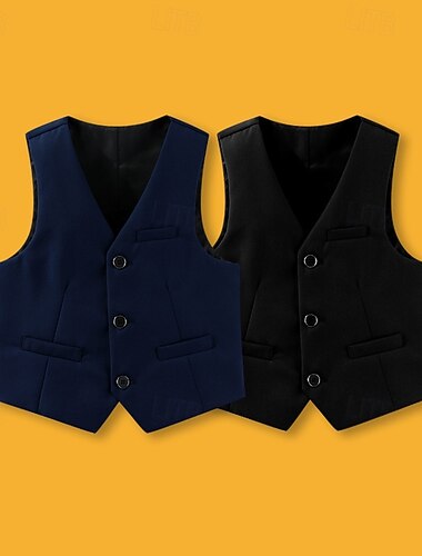  Niños Chico chaleco abrigo Ropa de calle Color sólido Sin Mangas Escote en V Botones Abrigo Exterior Moda Fresco Diario Negro Azul Marino Color Ceniza Primavera Otoño 4-12 años