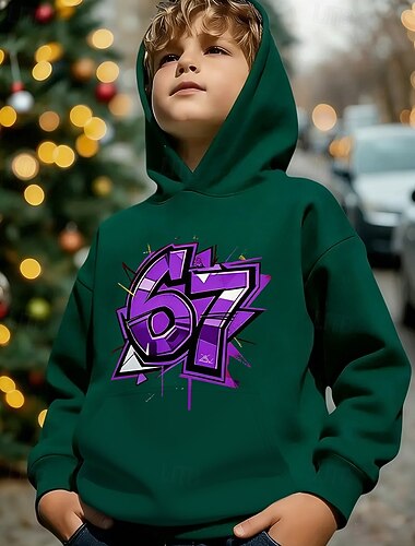  Unisex 3D Grafic Argou amuzant 67 Hanorac cu Glugă Pullover Manșon Lung Tipărire 3D Primăvară Toamnă Sport Modă Șic Stradă Copii 4-12 ani Capișon Casual Zilnic În aer liber Fit regulat