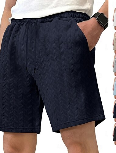 Herren Sommershorts Strandshorts Freizeitshorts Shorts mit Struktur Jacquard Kordelzug Elastischer Bund Einfarbig Komfort Knielang Täglich Outdoor Streetwear Urlaub Mode Schwarz Weiß Mikroelastisch