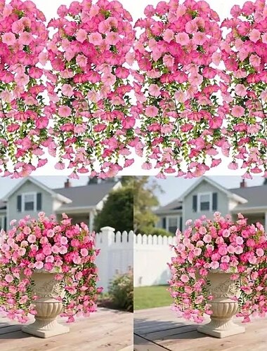  8-pack konstgjorda hängande rosa blommor från Morning Glory med blommor, hållbar plast, lämpliga för veranda, bröllop, jul, tacksägelse, påskdekorationer - året runt