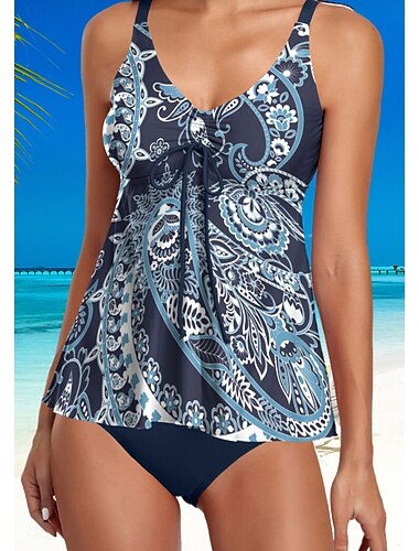  Mujer Bañadores Tankini Traje de baño Fresco Sensual Raya A Rayas Sin Mangas Trajes de baño