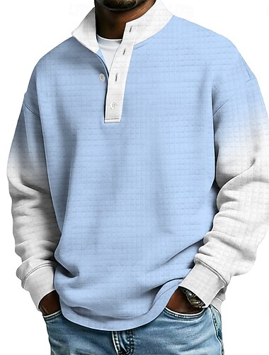  男性用 カラーブロック カラーグラデーション ワッフル スウェットシャツ ファッション 日常 カジュアル ハイネック 家 アウトドア ストリートウェア オフィス ブルー グリーン ダークブルー グレー ボタン 秋 冬 デザイナー S M L XL XXL XXXL