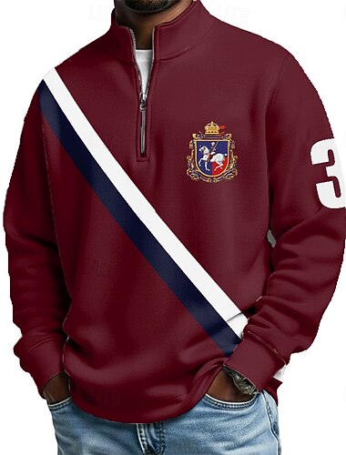  Ανδρικά Συνδυασμός Χρωμάτων Πόλο μπλουζάκια με φερμουάρ Μακρυμάνικο Μπλουζάκια πόλο γιακά του παππού Καθημερινό Σχολείο Ένδυση γυμναστικής και άθλησης Αργίες Καθημερινά Ρούχα 3D εκτύπωση Quarter Zip