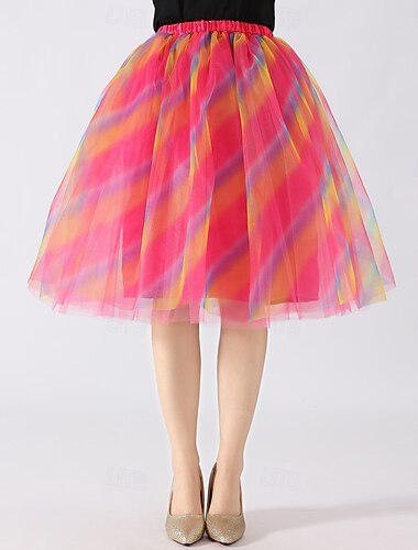  Costume di fantasia Tutu Gonna in tulle Retrò Vintage Anni '80 Strisce arcobaleno Adulti Per donna Halloween Carnevale Feste Performance Vestirsi