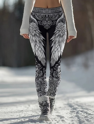 Dame Leggings Ferie Årgang Etnisk stil Full lengde Høy Midje Grafisk Abstrakt 3D-utskrift Komfort Hurtigtørkende Pusteevne Elastisk Daglig Hjem utendørs Mørkegrå Rishvit Svart Høst Vinter Slank Fasong