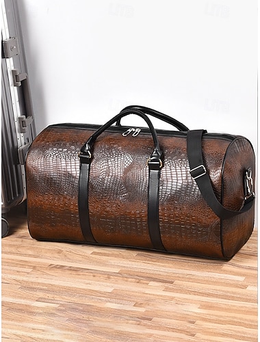  Herre weekendveske i krokodillemønster i kunstskinn med justerbar stropp, stor kapasitet, vanntett – perfekt for helgeturer og korte forretningsreiser