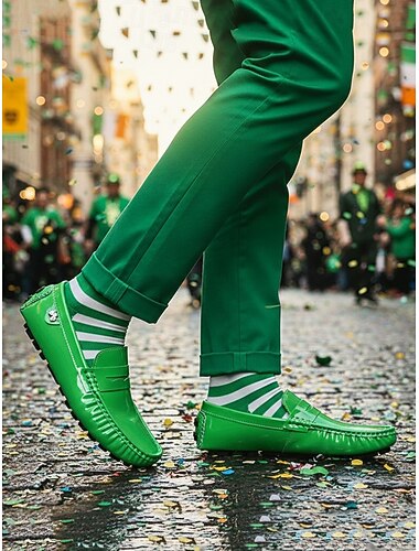  Mocassins masculinos verdes, sapatos de condução leves e fáceis de calçar, mocassins casuais da moda para uso diário, festas e looks para o Dia de São Patrício.
