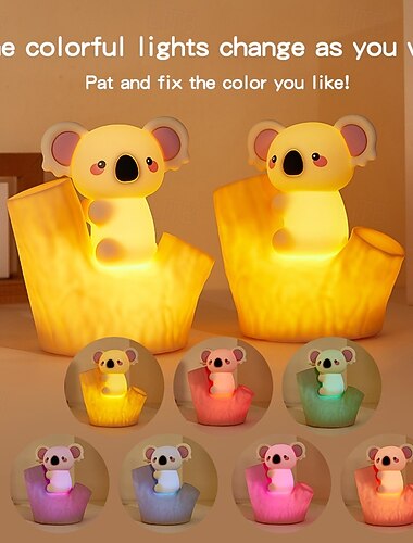  7色グラデーションコアラソフトシリコンパッティングライトUSB充電ナイトライトタイマークリスマス新年フェスティバル誕生日プレゼント寝室雰囲気ライト