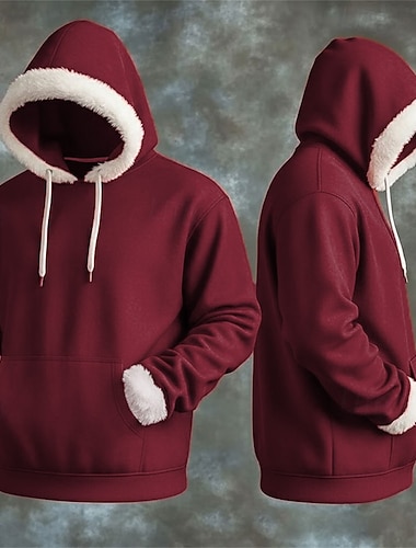  miesten huppari, viihtyisä punainen ja vihreä väriblokkivillapaita, klassinen vintage-collegepaita loma-talvipaita taskulahjoilla