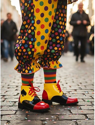  Rode lak enkellaarsjes voor dames met schoppenprint – speelkaartenthema korte laarzen voor carnavalskostuums, clowns, cosplay en Halloween