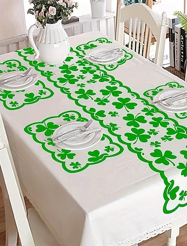  5 Tischsets zum St. Patrick's Day &Tischläufer-Set, grüne Kleeblatt-Spitzenstickerei, federfrei, kein Stromanschluss erforderlich, Dekoration für mehrere Feiertage