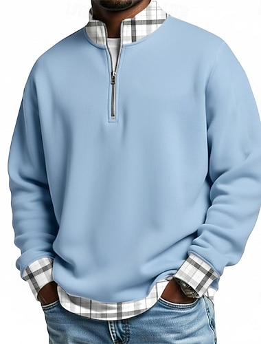  Per uomo Plaid Polo con zip Manica Lunga Magliette polo Colletto alla coreana Casual Scuola Athleisure Ferie Abbigliamento quotidiano Stampa 3D Polo con cerniera a un quarto Primavera Autunno