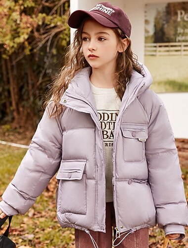  Kinderen Voor meisjes Donsjack Pufferjack Effen Kleur Sport Zak Houd Warm Windbestendig: Buiten jas bovenkleding 6-12 Y Winter Zwart Paars
