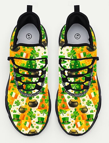  Herren-Sneaker zum St. Patrick's Day – grünes Design mit Blumenmuster und Kleeblatt-Details, perfekt für festliche Anlässe.