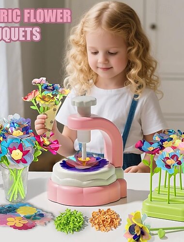  ערכת זר פרחים מבד עשה זאת בעצמך – יצירות לילדים &סט יצירות עם מכונת הטבעה, 28 פרחים, אגרטל &בסיס – מתנה לפעילות יצירתית לגיל הרך לבנות ולבנים