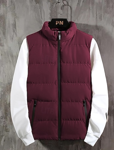  Herren Steppweste Weste Gilet Urlaub Täglich Date Mode Lässig Herbst Winter Tasche Polyester Warm Bequem Einfarbig Reisverschluss Stehkragen Normale Passform Schwarz Rote Dunkelblau Weste