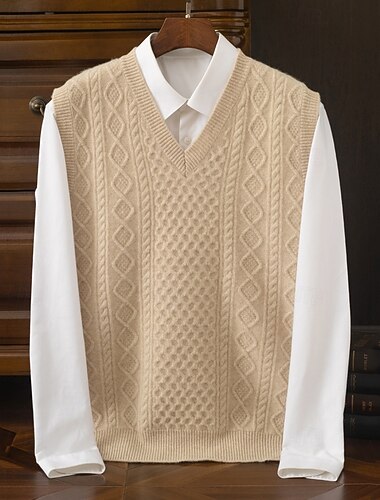  Voor heren Trui vest Jurk Trui Trui Gilet Gebreide trui Geribd breien Normale tops Gebreid Effen V-hals Modieus Streetwear liiketoiminta Vakantie Kleding Mouwloos Herfst Winter Marineblauw Bruin S M L