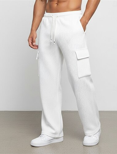  Herre Vaffelstruktur Militærbukser Cargo joggebukse Bukser Joggebukse med rett ben Snorer Elastisk midje Multi lomme عادي Komfort Fukttransport Full lengde Avslappet Daglig Sport & Utendørs Ferie Mote