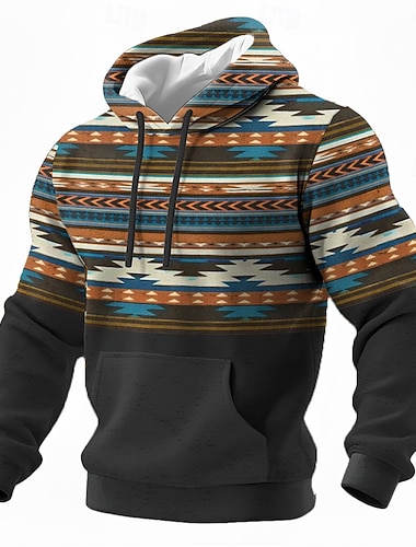  Homens Geométrica asteca Tribal Moletom Étnico Vintage retrô Manga Longa Gola Redonda Ao ar livre Streetwear Azul Marron Verde Com Cordão Outono Inverno Designer S M L XL XXL XXXL