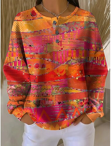  Dames Trui-sweatshirt Lapwerk Geometrisch Gestreept Casual Lange mouw Ronde hals Normale tops Casual Dagelijks gebruik Rood Oranje khaki Lente Herfst
