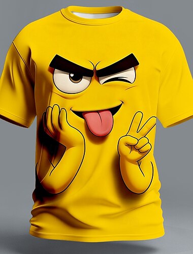  Herre 3D Print 3D Morsomme emoticons T skjorte Kortermet T skjorte 3D-utskrift Crew-hals Skjorte overdrevet Designer Daglig Klubb Fest Gul Oransje Sommer Vår Alle årstider Klær S M L XL XXL XXXL
