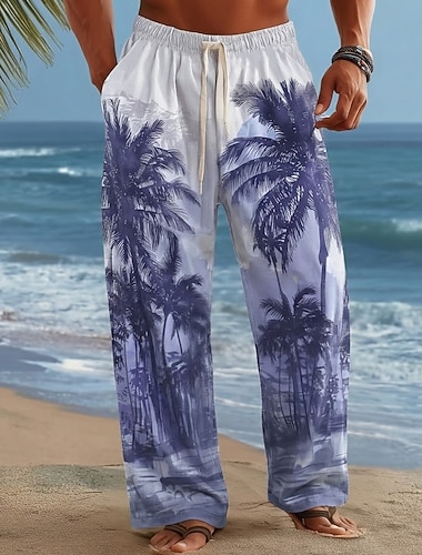  Homme Cocotier Palmier Plantes Tropicales Pantalons Pantalons Amples Pantalon décontracté Taille Moyenne Hawaïen Extérieur Vacances Tenue de plage Taille élastique avec cordon de serrage Pantalon en