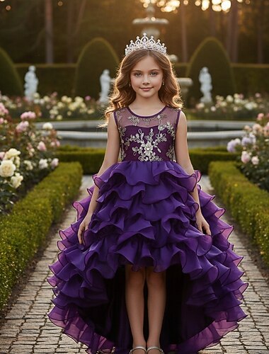  Brudnäbbsklänning Flickor Högtidlig klänning Bröllopskläder Fest Bröllop Formell Prinsessa Lappverk Nät Blommig Ärmlös Rund hals Blå Grå 4 år +