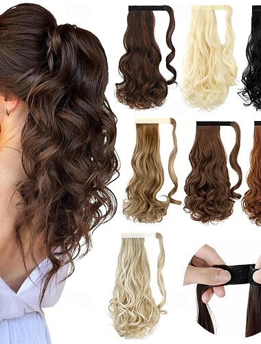  18 Zoll lange, lockige, gewellte Haarverlängerung mit Clip-in-Verschluss zum Umwickeln langer Pferdeschwänze, synthetische Haarverlängerungen für Damen