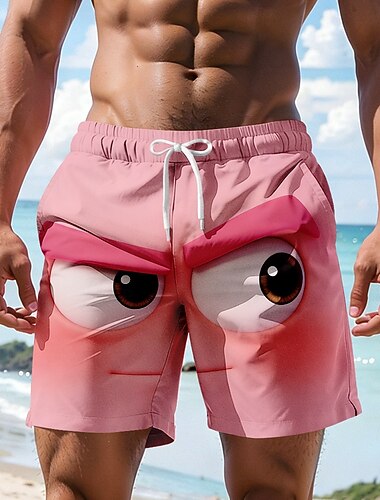  Herre 3D Print 3D-tegneseriefigur Smilefjes Badeshorts Surfeshorts Medium Midje Hawaiisk Morsom Strandferie Sidelommer Mesh fôr Elastisk snøring i midjen Designer Klær