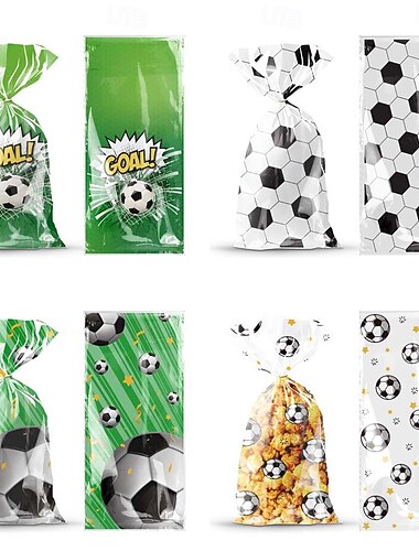  100er Pack Weltfußballturnier Partygeschenktüten Zellophan Gute Laune Tüten mit Twistbändern für Kindergeburtstag Sportthemen Partybedarf für Jungen