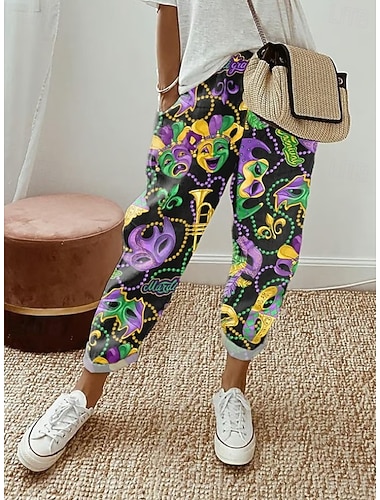  Dames Broeken Linnenachtige Broeken Rechte Vakantie Mode Streetwear Enkel-lengte Middelhoge Taille Broeken Carnaval Zak Elastische Taille Print Comfort Ademend Inelastisch Dagelijks Buitenshuis