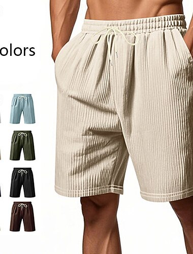  Herren Shorts Freizeitshorts Cordshorts Kordelzug Elastischer Bund Gerader Schnitt Einfach Komfort Feuchtigkeitsableitend Knielang Sport im Freien Täglich Ferien Mode Klassicher Stil Schwarz Weiß