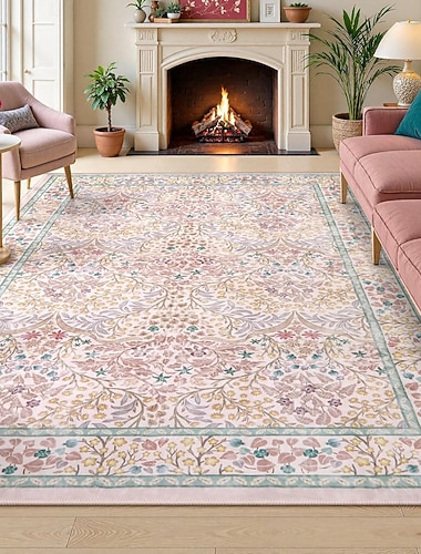  Tapis de salon à motifs floraux américains, tapis décoratif pour hôtel, tapis de chambre couvrant toute la surface, tapis de sol résistant aux taches et facile à nettoyer