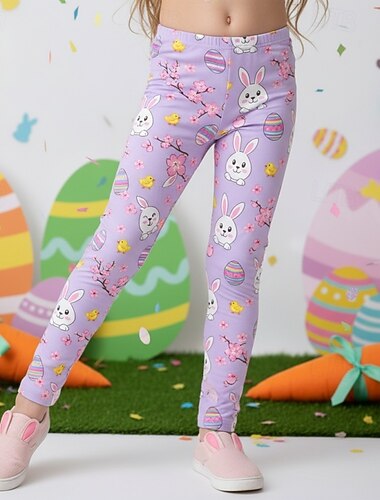  Pâques Fille 3D Graphique Lapin Pantalons Leggings Printemps Automne Mignon Streetwear Basique Enfants 4-12 ans Occasionnel Quotidien Extérieur Coupe régulière