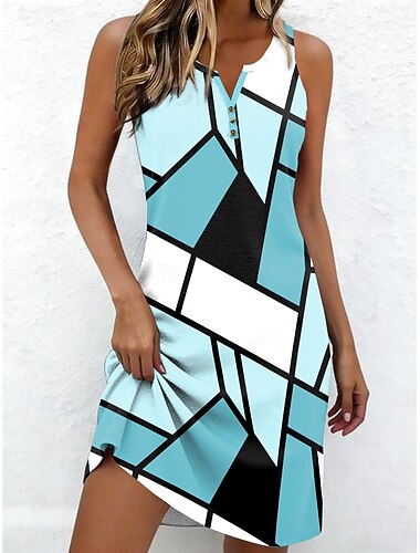  Per donna Mini Abito Vestito Estivo Abito a Tubino Abito Estivo Abito a spalle scoperte Vacanza Casual Quotidiano Ferie Uscire Vestibilità regolare Grafico Geometrico Senza Maniche Scollo a V Blu